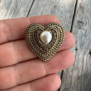 Vintage Jewelry Heart Brooch with Faux Pearl Victorian Heart Pin